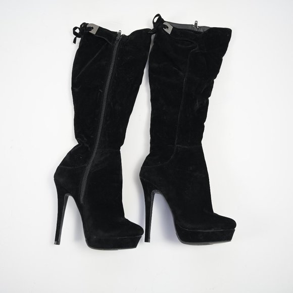 High Heel Black Velor Boots LILIANA - Picture 1 of 4